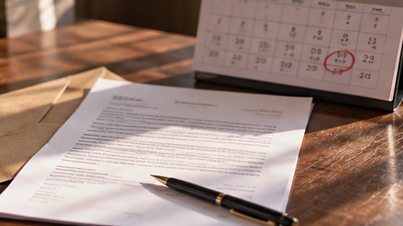 An opened renewal letter and its envelope on a school office desk, a pen across the page, beside a desk calendar with one date circled in red.